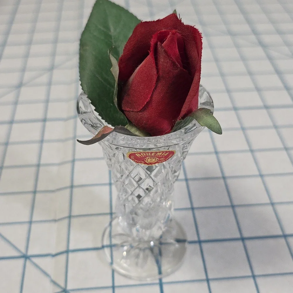 Miniature‎ Footed Bohemia Crystal Bud Vase, Vintage 4